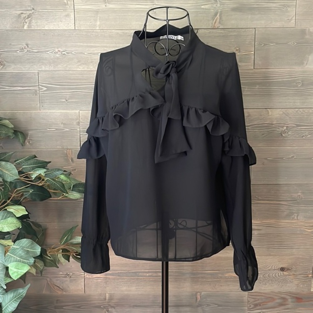 Ivivi Shear , long sleeve ruffled blouse size s/m
